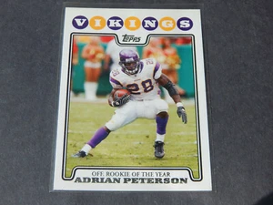 2008 Topps Football Card Minnesota Vikings #329 Adrian Peterson ROY Rookie Year - Imagen 1 de 2