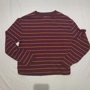 a new day T Shirt Striped Long Sleeve Burgundy Basic Womens Large Casual - Picture 1 of 5