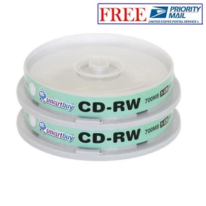 20 Pack Smartbuy CD-RW 1-12X 700MB/80Min High Speed Branded Logo Rewritable Disc - Picture 1 of 3