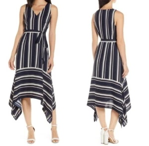Vince Camuto Navy Striped Asymmetric Maxi Dress Size 24 W - Picture 1 of 5