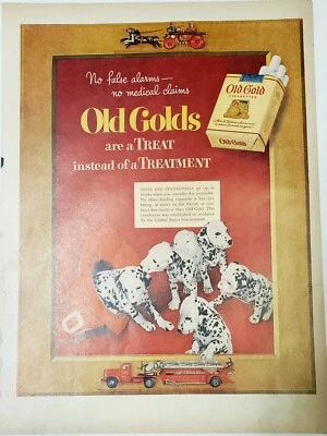 Vintage Original Print Ad Old Gold Cigarettes Tobacco Smoking Fire Truck 14x10 - Image 1 of 2
