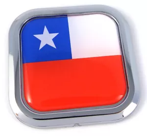 Chile Flag Square Chrome rim Emblem Car 3D Decal Badge Hood Bumper sticker 2" - Foto 1 di 8