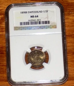 1898B 1/2 F SWISS FRANC NGC MS64 UNC Certified Graded SWITZERLAND Coin - Picture 1 of 4