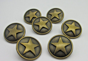 13/16"   BRONZE Tone Metal Raised STARS  Shank Back  Buttons (8 Pieces)