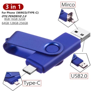 1T 2T OTG 3 in 1 USB Flash Drives Type-C+Micro USB Phone Drive For Android PC - Afbeelding 1 van 18