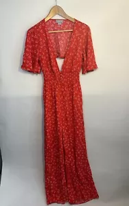 Finders Keepers Frida Plunging Neck Wide Leg Floral Jumpsuit Red Small - Picture 1 of 7