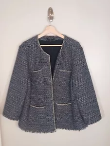 Talbots Career Academia Cotton Blend Fringe Open Women's Blazer Size 18W - Picture 1 of 6