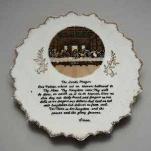 Vintage Religious Decorative Plate Wall Hanging Gold Trim The Last Supper 7” - Picture 1 of 8