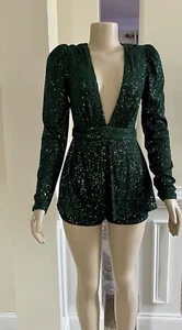 Women’s Sequined Romper Short Jumpsuit Green Size M - Picture 1 of 2