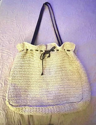 Eddie Bauer Hobo Tote, Large, Woven Paper with Leather Trim, Vintage - Image 1 of 4
