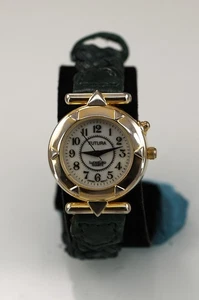 Reloj Futura Mujer Plata Oro Acero Inoxidable St WR Cuero Verde Blanco Claro Cuarzo - Imagen 1 de 6