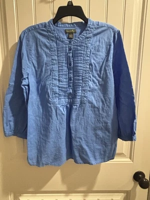 Blusa Mountain Lake Talla Grande Azul Manga 3/4 Algodón/Lino Foto 1 de 4