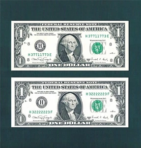 $1.00 1988A(Same Series & District)"Fancy RADAR" and "SUPER 2-DIGIT RADAR"~UNC's - Picture 1 of 1