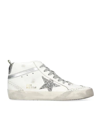 Golden Goose Womens Mid Star Sneakers Classic Glitter Star White/Silver 37 US 7 - Image 1 of 4