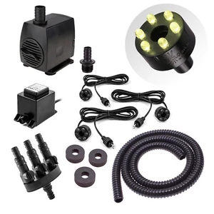 Springbrunnen Pumpen Set mit 3 LED Ringe warm weiß Beleuchtung Schlauch Dichtung - Bild 1 von 13