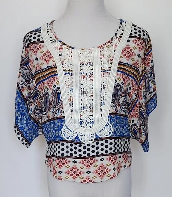 Sombra de ojos para mujer Top Talla XS Crochet Babero Mangas Dolman Boho Paisley Foto 1 de 4