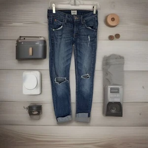 Hudson Bacara Straight Crop Cuffed Jeans, Flap Back Pockets, Size 24 Distressed - Picture 1 of 11