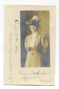 Postal de Legrand, Koehler TWP MI, Bessie McArthur, 1906 RPPC, condado de Cheboygan - Imagen 1 de 3