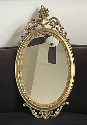 Syroco Style Hollywood Regency Mid Century Modern Gold Oval Wall Mirror 30"H 16W - Image 1 of 4