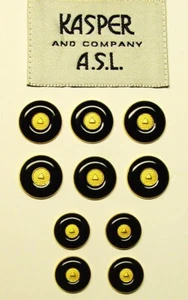 KASPER replacement buttons 10 gold tone metal , Black stone rim insert Good Cond - Picture 1 of 10