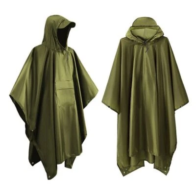 Hot Military Waterproof Raincoat Women Men Hooded Rainwear Camping Rain Poncho - Image 1 of 4