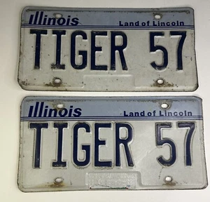 Vtg 1988 Illinois License Plates “TIGER 57” Set Pair of Land of Lincoln Plates - Picture 1 of 2