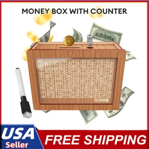 Wooden Money Bank With Counter Money Piggy Bank 10000 Saving Challenge Save Box - Picture 1 of 18