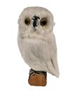 Realistic White Real Feathered Owl Figurine 5.5in