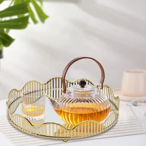 Gold Luxury Glass Mirror Tray Perfume Tray For Dresser, Bathroom, Living Room - Picture 1 of 16