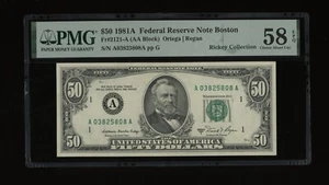DBR 1981-A $50 FRN Boston Fr. 2021-A PMG 58 EPQ Serial A03825808A - Picture 1 of 2