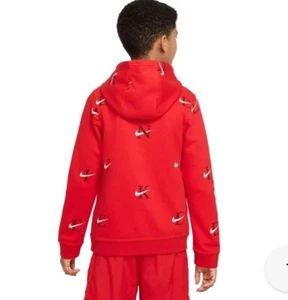 Nike Club Fleece Hoodie Youth Large All Over Print Monogram Red Size 12 - Picture 1 of 7