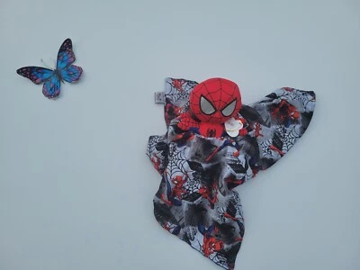 Manta de seguridad de felpa Lovey Spiderman, estampado de hombre araña de algodón, Baby Lovey Pl Foto 1 de 4
