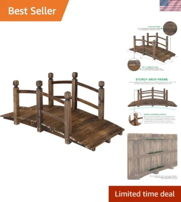5FT Wooden Garden Bridge Arch Stained Finish Footbridge Decorative Backyard B... - Image 1 of 4