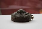 2.5" Round Antique Chinese Or Tibetan Bronze Repousse Box With Domed Lid / Gold