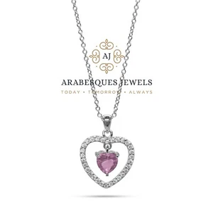 LADIES FEBRUARY AMETHYST HEART BIRTHSTONE NECKLACE PENDANT. STERLING SILVER 925 - Picture 1 of 2