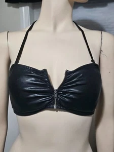 VTG Faux Leather Zipper Bralette Bandeau Body Ragel Large Detachable Straps - Picture 1 of 4