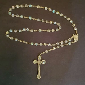 23 in. Rosary - Made in Italy- Eau de Lourdes Relic- Aurora Borealis Rhinestones - Picture 1 of 10