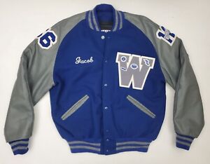 DeLONG Blue Gray High School Varsity Letterman Jacket Wool Leather L Made in USA