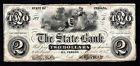 USA 1858 Mt. Billet de 2 $ Vernon Indiana The State Bank 05 avril 1858 TRÈS RARE
