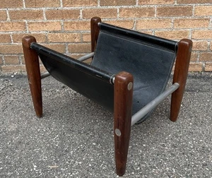 Vintage Rosewood Leather Chrome Magazine/ Log Rack Mid Century Modern - Picture 1 of 24