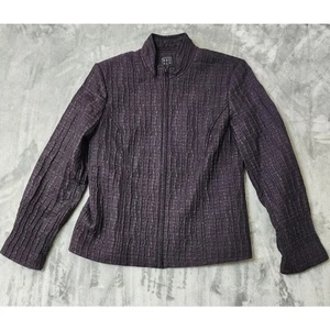 Due Per Due Textured Stretch Zip Front Jacket Size L Purple Stand Collar Office - Picture 1 of 7