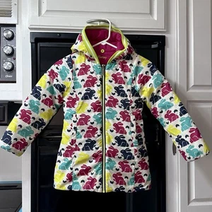 Hatley REVERSIBLE GIRLS SIZE 7 HOODED PUFFER JACKET Parka Hot Pink Rabbits Coat - Picture 1 of 9