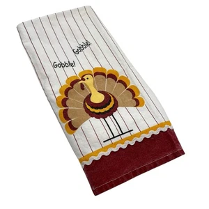 Vintage Thanksgiving Truthahn Geschirrtuch Nadelstreifen Ric Rac Baumwolle Kitsch Neuheit - Bild 1 von 10