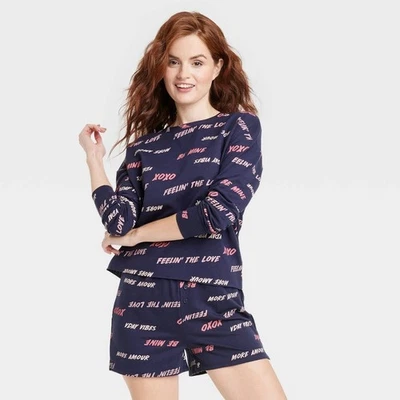 Grayson Threads Navy Blue Love Theme Print French Terry Pajama Set -- Size XS - Image 1 of 4