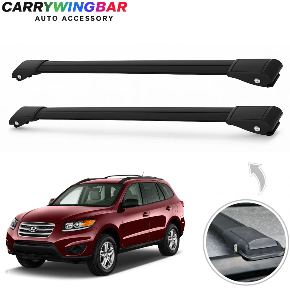 Fits Hyundai Santa Fe CM 2005-2012 Flush Roof Racks CrossBars Black Color - Image 1 of 4