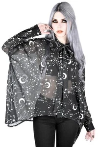 KILLSTAR Black Astrology Sheer Long Sleeve Button Down Shirt SIZE SMALL Blouse - Picture 1 of 8