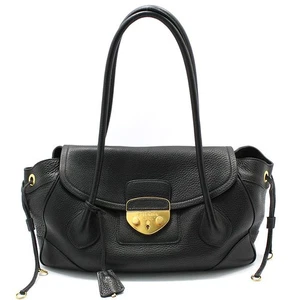 Prada Black Vitello Daino Stripe Gold Logo Shoulder Bag 86160681 - Picture 1 of 10