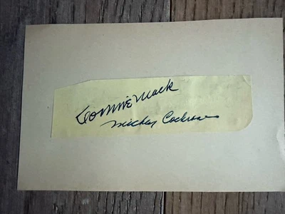 Connie Mack Mickey Cochrane signed cut affixed to 4x6 page - Image 1 of 2