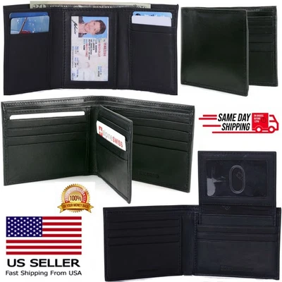 Mens Wallet Trifold Bifold Billfolds 4 styles to choose Genuine Leather Gift Bag - Image 1 of 4