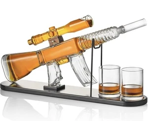 Juego de jarra de whisky rifle AR de vidrio con mira telescópica, soporte y 2 vasos edición limitada - Imagen 1 de 9